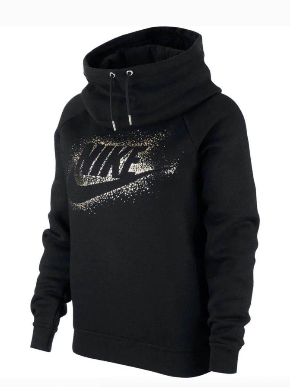 Nike Sportswear Rally Black and Gold Metallic Funnel Neck Hoodie Size Medium
